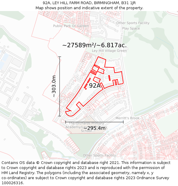 92A, LEY HILL FARM ROAD, BIRMINGHAM, B31 1JR: Plot and title map