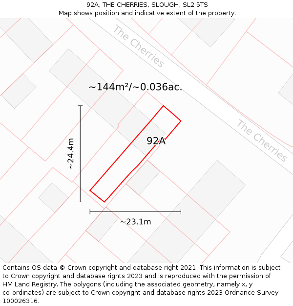 92A, THE CHERRIES, SLOUGH, SL2 5TS: Plot and title map
