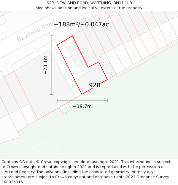 92B, NEWLAND ROAD, WORTHING, BN11 1LB: Plot and title map