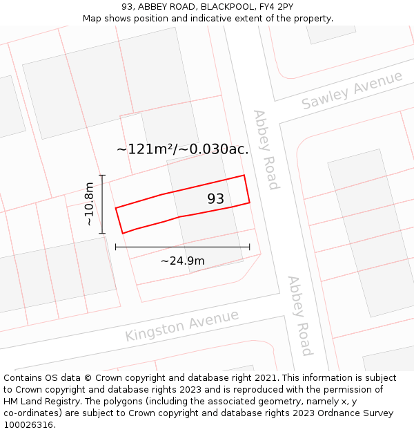 93, ABBEY ROAD, BLACKPOOL, FY4 2PY: Plot and title map