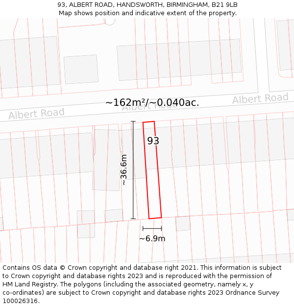 93, ALBERT ROAD, HANDSWORTH, BIRMINGHAM, B21 9LB: Plot and title map