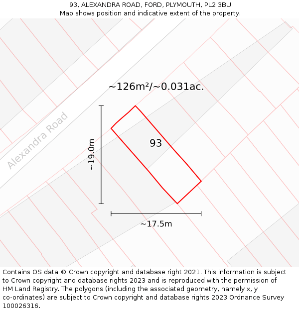 93, ALEXANDRA ROAD, FORD, PLYMOUTH, PL2 3BU: Plot and title map