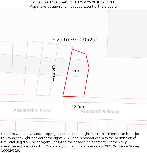 93, ALEXANDRA ROAD, MUTLEY, PLYMOUTH, PL4 7EF: Plot and title map