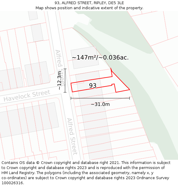 93, ALFRED STREET, RIPLEY, DE5 3LE: Plot and title map