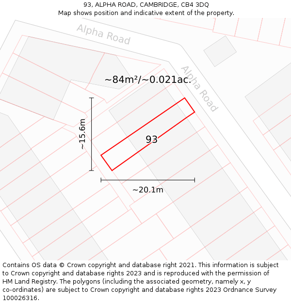 93, ALPHA ROAD, CAMBRIDGE, CB4 3DQ: Plot and title map