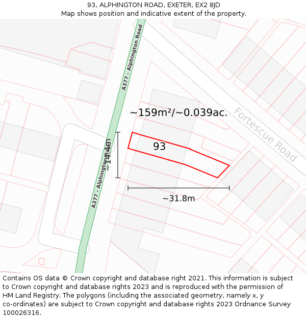 93, ALPHINGTON ROAD, EXETER, EX2 8JD: Plot and title map