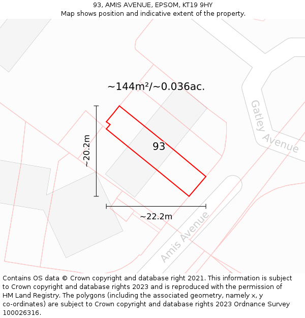 93, AMIS AVENUE, EPSOM, KT19 9HY: Plot and title map
