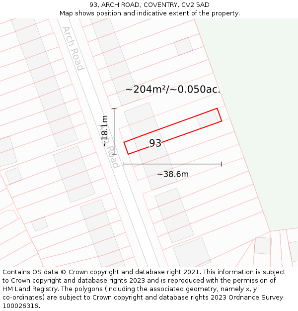 93, ARCH ROAD, COVENTRY, CV2 5AD: Plot and title map