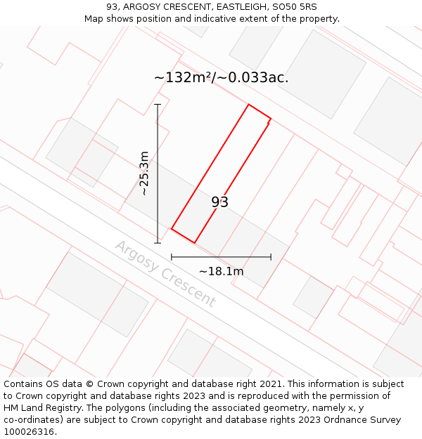 93, ARGOSY CRESCENT, EASTLEIGH, SO50 5RS: Plot and title map