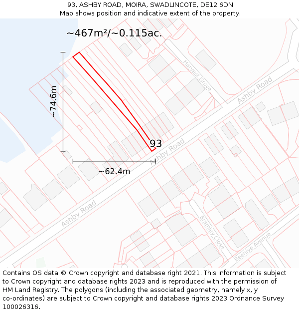 93, ASHBY ROAD, MOIRA, SWADLINCOTE, DE12 6DN: Plot and title map