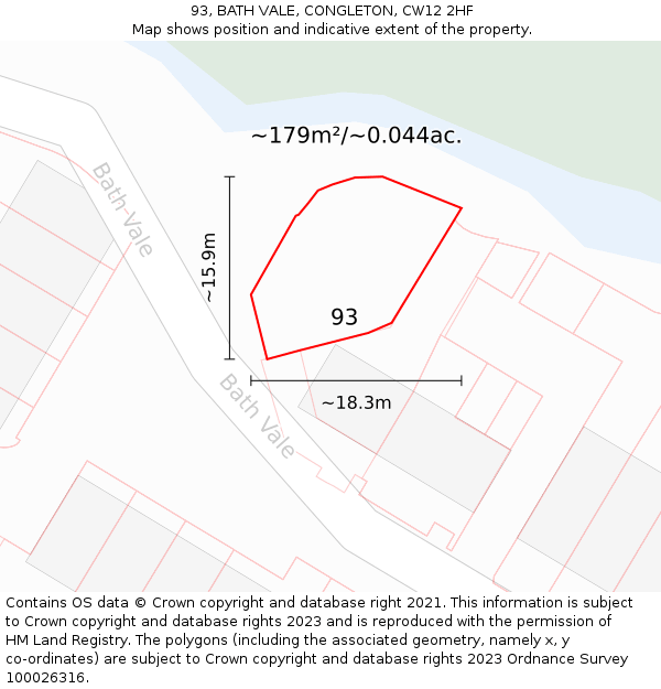 93, BATH VALE, CONGLETON, CW12 2HF: Plot and title map
