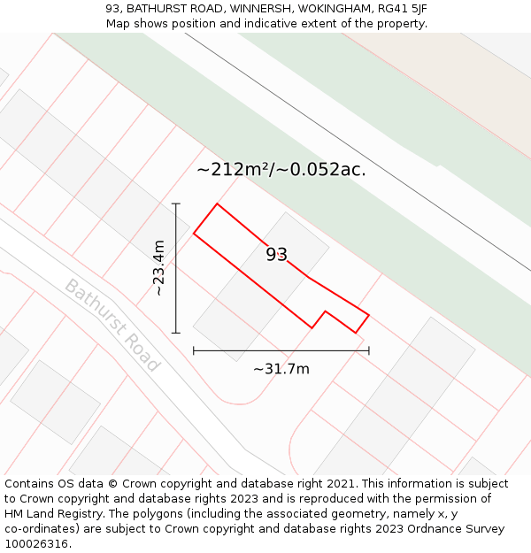93, BATHURST ROAD, WINNERSH, WOKINGHAM, RG41 5JF: Plot and title map