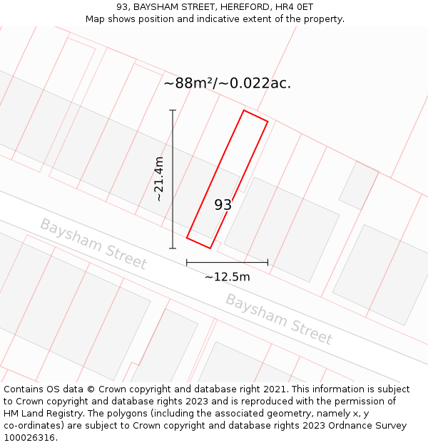 93, BAYSHAM STREET, HEREFORD, HR4 0ET: Plot and title map