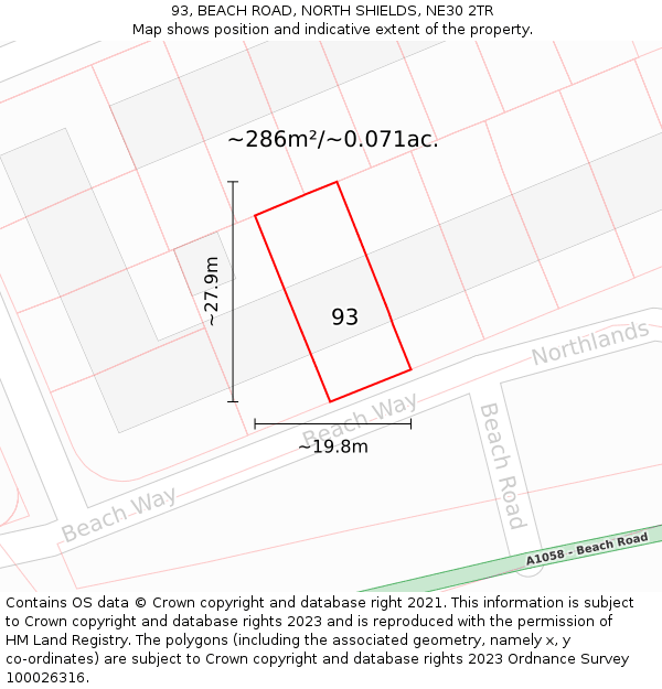 93, BEACH ROAD, NORTH SHIELDS, NE30 2TR: Plot and title map