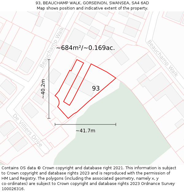 93, BEAUCHAMP WALK, GORSEINON, SWANSEA, SA4 6AD: Plot and title map