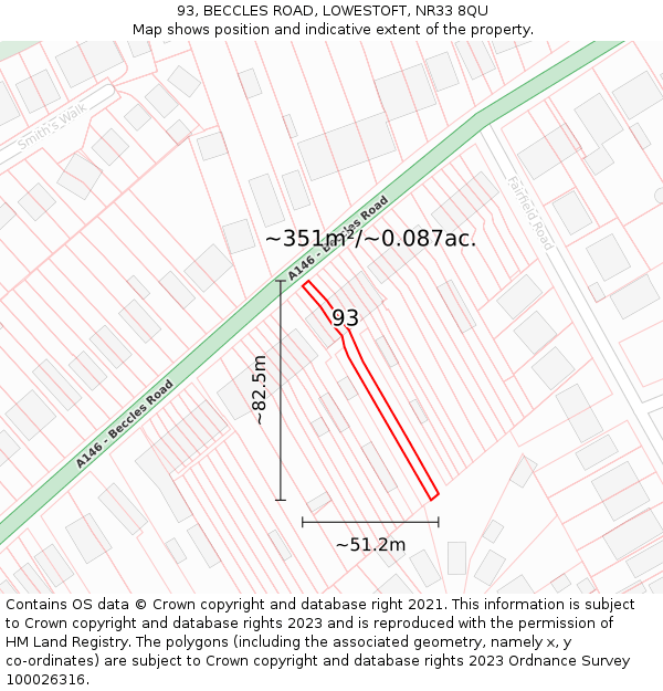 93, BECCLES ROAD, LOWESTOFT, NR33 8QU: Plot and title map
