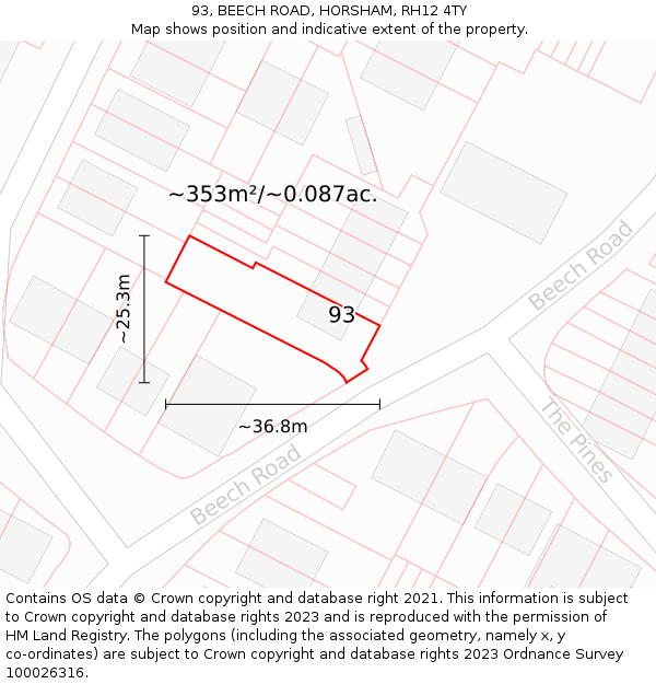 93, BEECH ROAD, HORSHAM, RH12 4TY: Plot and title map