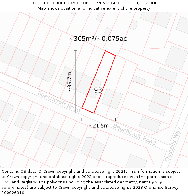 93, BEECHCROFT ROAD, LONGLEVENS, GLOUCESTER, GL2 9HE: Plot and title map