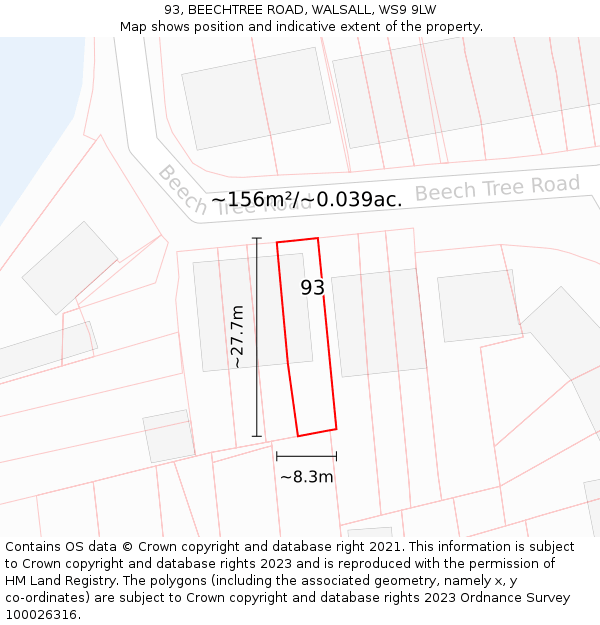 93, BEECHTREE ROAD, WALSALL, WS9 9LW: Plot and title map