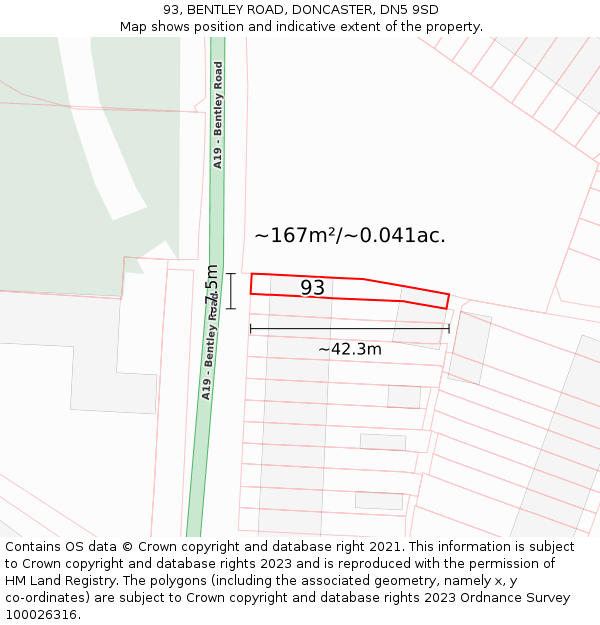 93, BENTLEY ROAD, DONCASTER, DN5 9SD: Plot and title map
