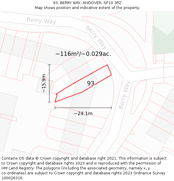 93, BERRY WAY, ANDOVER, SP10 3RZ: Plot and title map