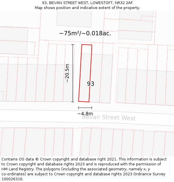 93, BEVAN STREET WEST, LOWESTOFT, NR32 2AF: Plot and title map