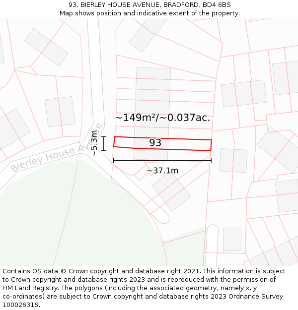 93, BIERLEY HOUSE AVENUE, BRADFORD, BD4 6BS: Plot and title map