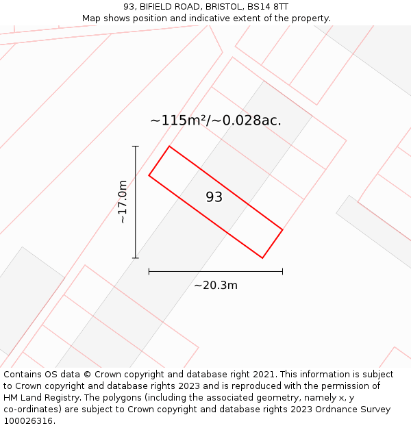 93, BIFIELD ROAD, BRISTOL, BS14 8TT: Plot and title map