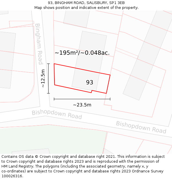 93, BINGHAM ROAD, SALISBURY, SP1 3EB: Plot and title map