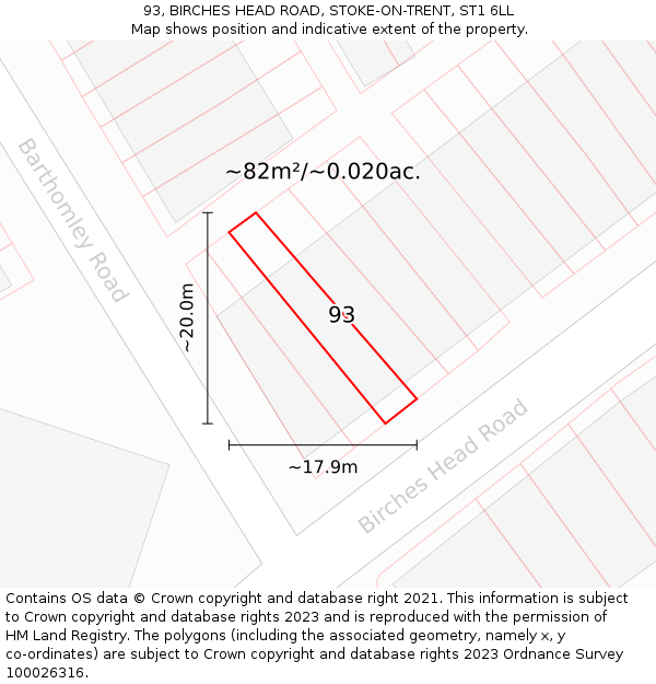 93, BIRCHES HEAD ROAD, STOKE-ON-TRENT, ST1 6LL: Plot and title map
