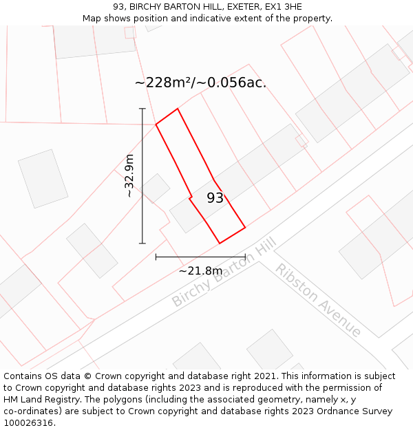 93, BIRCHY BARTON HILL, EXETER, EX1 3HE: Plot and title map
