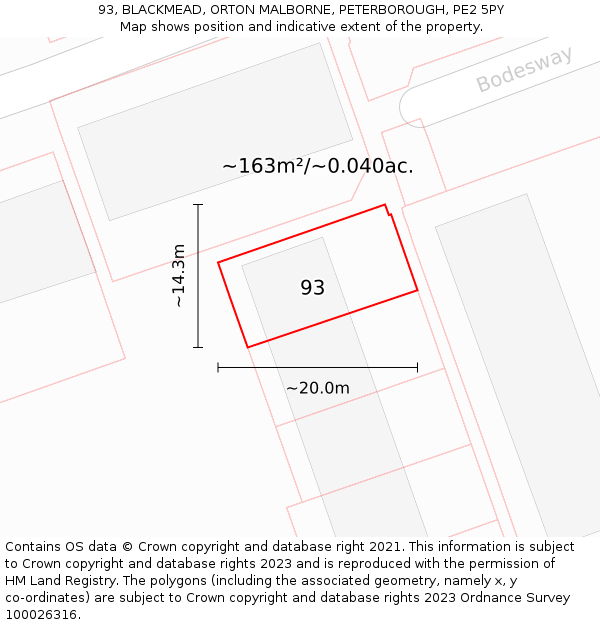 93, BLACKMEAD, ORTON MALBORNE, PETERBOROUGH, PE2 5PY: Plot and title map
