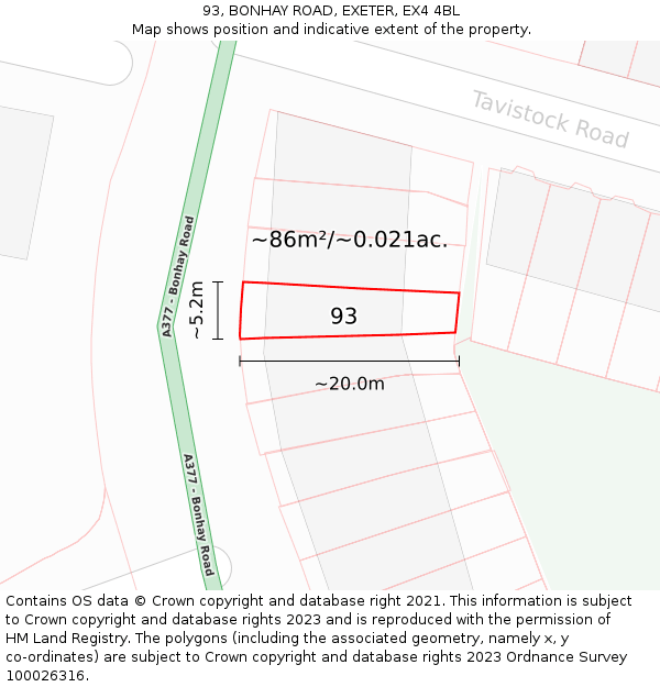 93, BONHAY ROAD, EXETER, EX4 4BL: Plot and title map