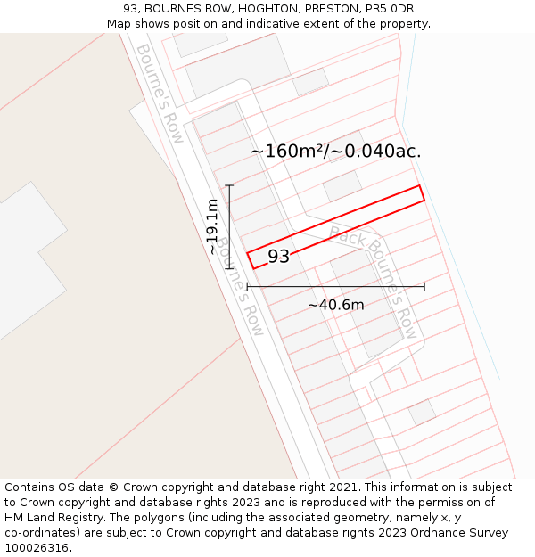 93, BOURNES ROW, HOGHTON, PRESTON, PR5 0DR: Plot and title map