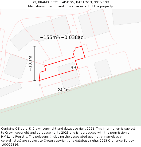 93, BRAMBLE TYE, LAINDON, BASILDON, SS15 5GR: Plot and title map
