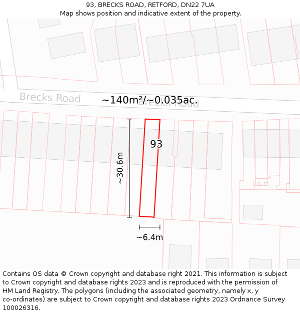 93, BRECKS ROAD, RETFORD, DN22 7UA: Plot and title map