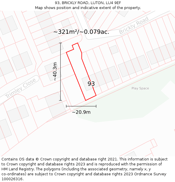 93, BRICKLY ROAD, LUTON, LU4 9EF: Plot and title map