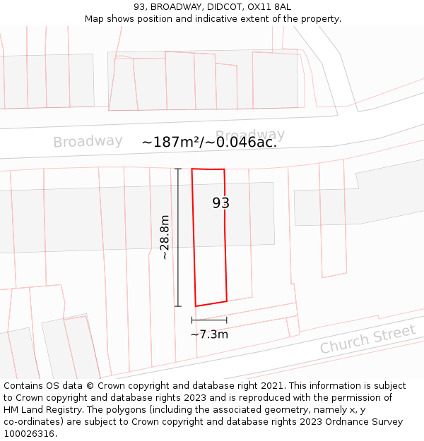 93, BROADWAY, DIDCOT, OX11 8AL: Plot and title map