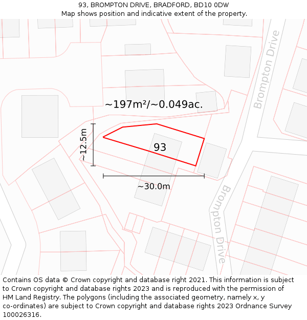 93, BROMPTON DRIVE, BRADFORD, BD10 0DW: Plot and title map