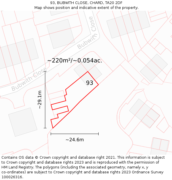 93, BUBWITH CLOSE, CHARD, TA20 2DF: Plot and title map