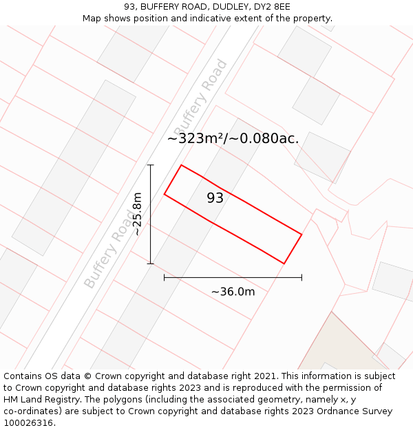 93, BUFFERY ROAD, DUDLEY, DY2 8EE: Plot and title map