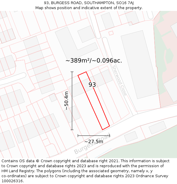 93, BURGESS ROAD, SOUTHAMPTON, SO16 7AJ: Plot and title map