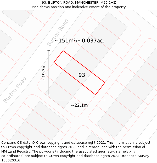 93, BURTON ROAD, MANCHESTER, M20 1HZ: Plot and title map