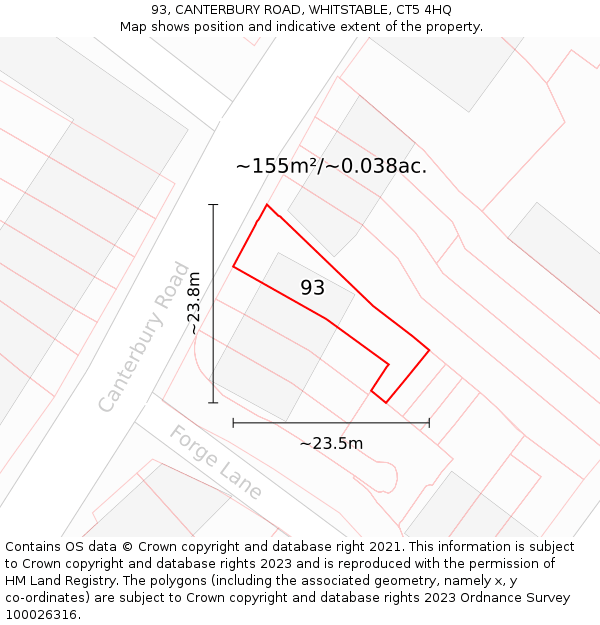 93, CANTERBURY ROAD, WHITSTABLE, CT5 4HQ: Plot and title map