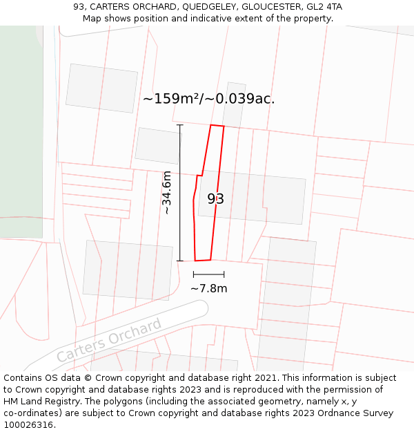 93, CARTERS ORCHARD, QUEDGELEY, GLOUCESTER, GL2 4TA: Plot and title map