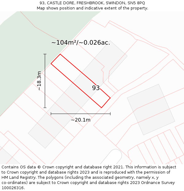 93, CASTLE DORE, FRESHBROOK, SWINDON, SN5 8PQ: Plot and title map