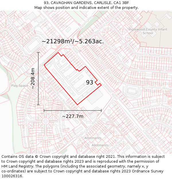 93, CAVAGHAN GARDENS, CARLISLE, CA1 3BF: Plot and title map