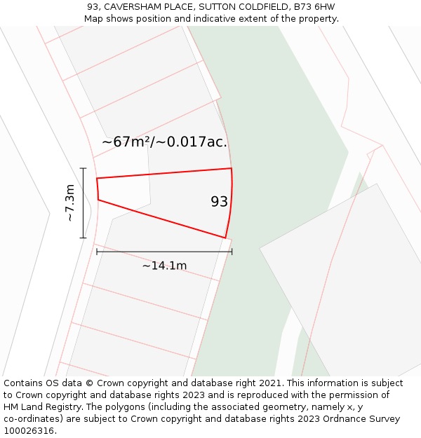 93, CAVERSHAM PLACE, SUTTON COLDFIELD, B73 6HW: Plot and title map
