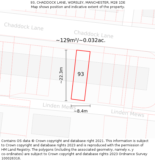 93, CHADDOCK LANE, WORSLEY, MANCHESTER, M28 1DE: Plot and title map