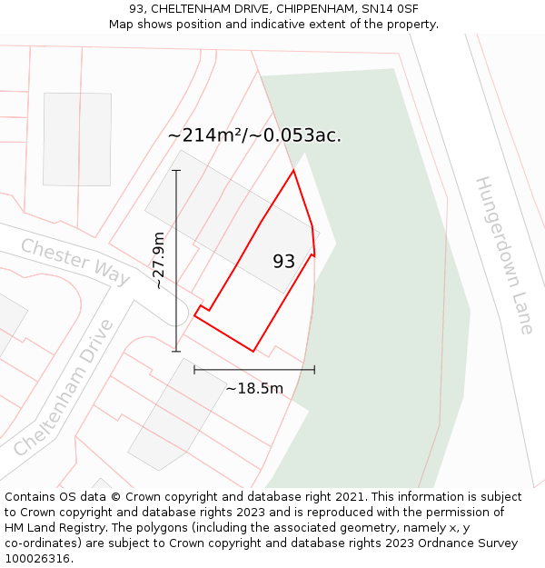 93, CHELTENHAM DRIVE, CHIPPENHAM, SN14 0SF: Plot and title map